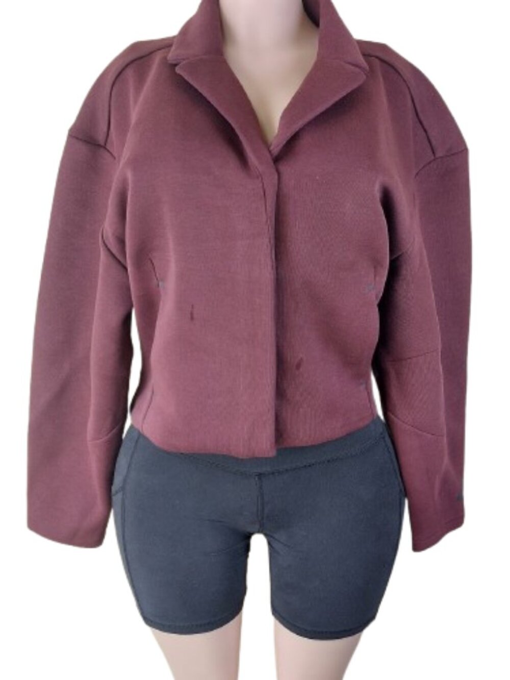 Nike Women's Burgundy Sportswear Tech Fleece Cropped Tailored Jacket Size L